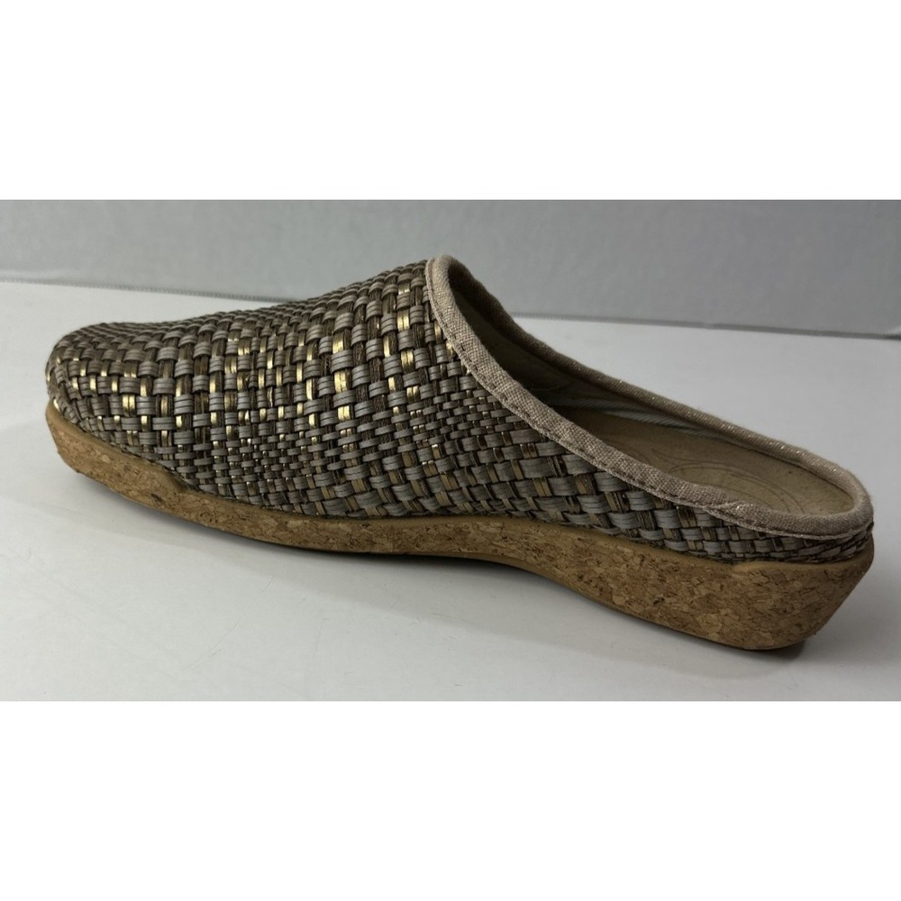 Taos Primavera Woven Leather Tan Bronze Basketweave Clogs Cork Sandals US 8 8.5 - Picture 5 of 13